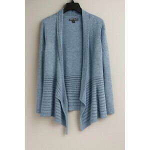 Karen Scott Womens XL Cardigan Sweater Blue Open Front Knit Cascade Crochet